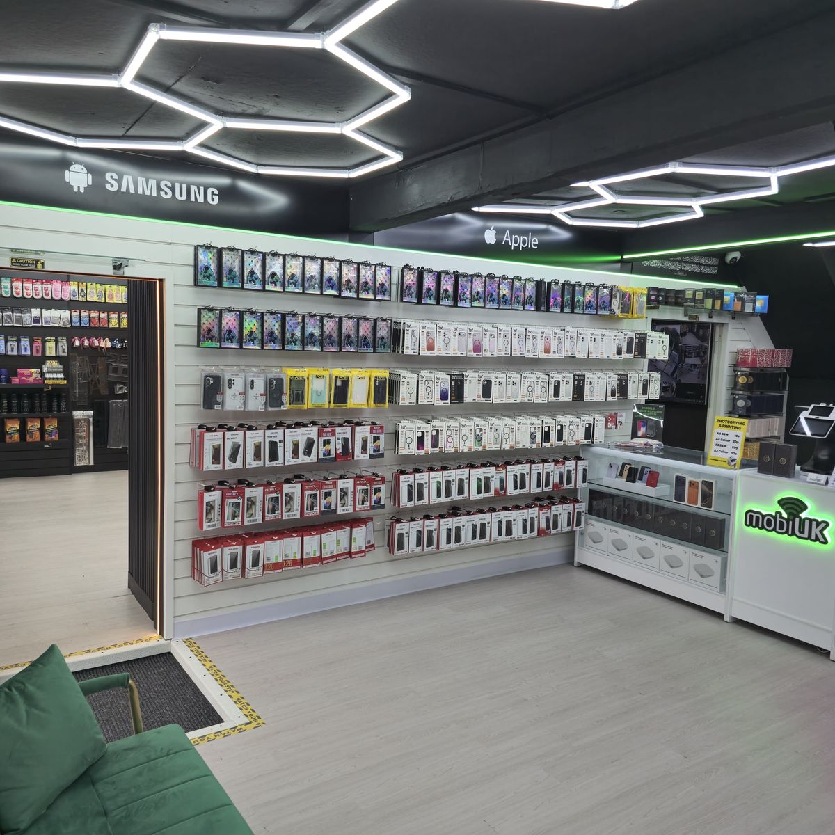 Hundreds of phone cases and accessories on display at mobiUK Accrington